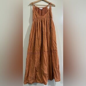 HERSY Sleeveless Maxi Dress in Rust with Lace Accents